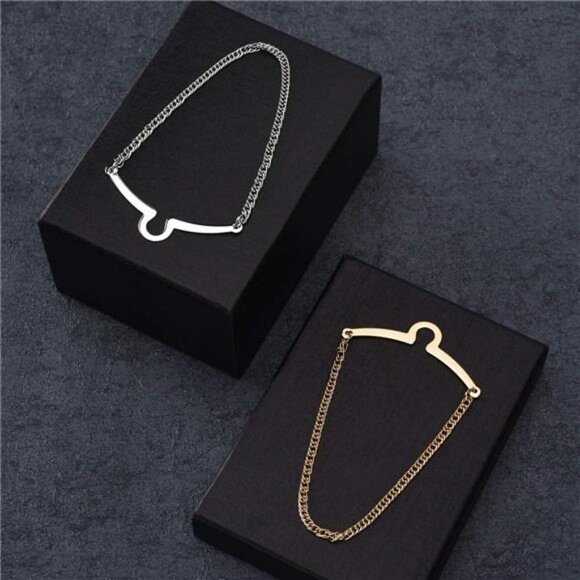 Mens tie chain set gold silver collar bar cravat pin formal wedding accessory - Picture 2 of 8